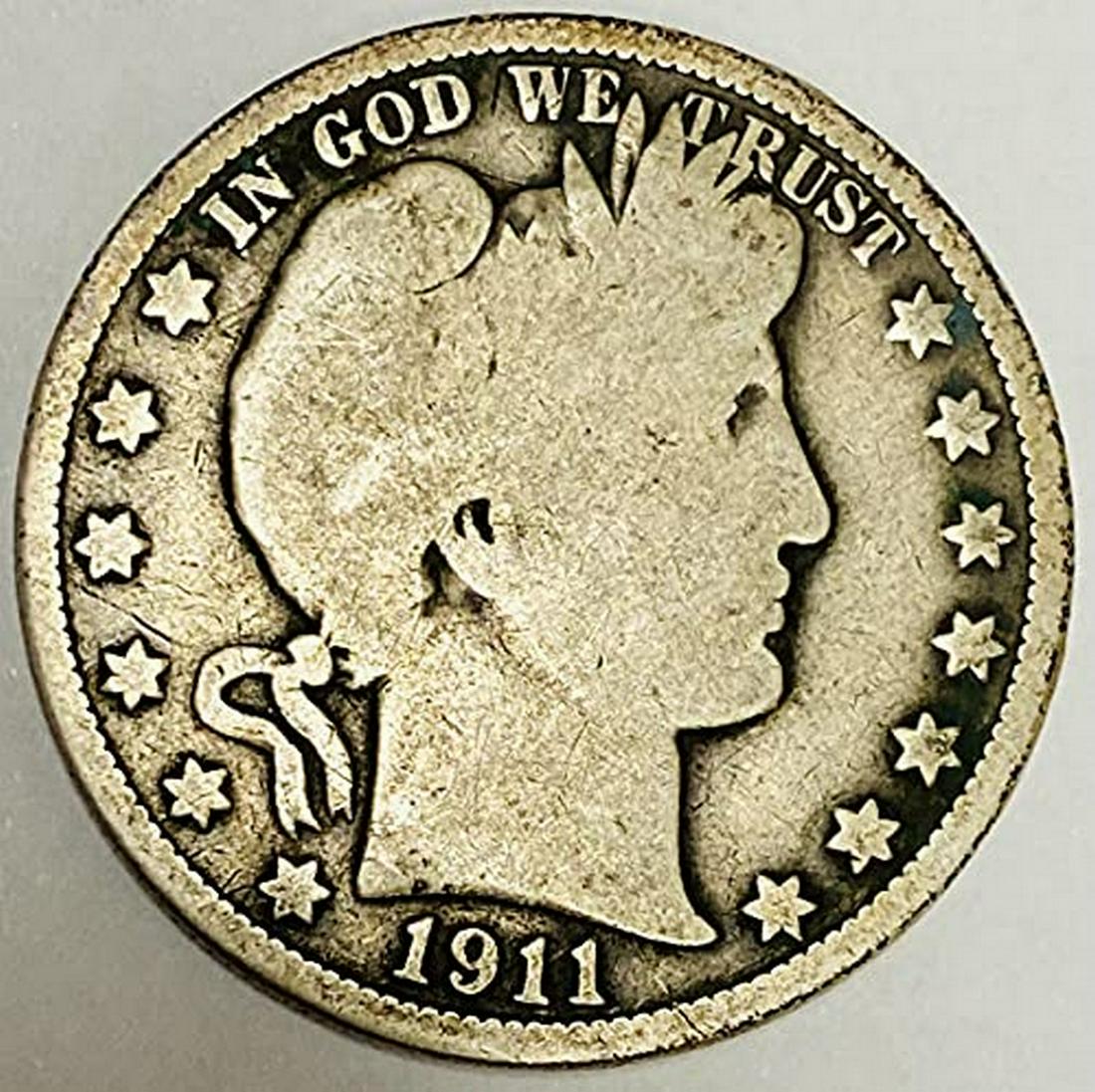 1911 P Silver Barber Half Dollar 50c G-VG (1 of 1)
