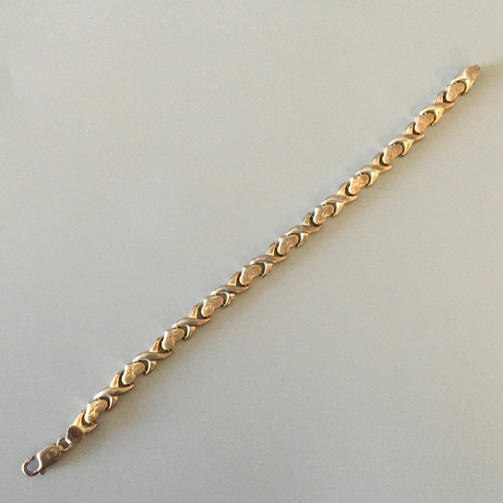 Sterling Silver XO Heart Bracelet: Sterling Silver XO Heart Bracelet, Marked .925 and Made in Turkey, 8 in. Length, 5.6 dwt.