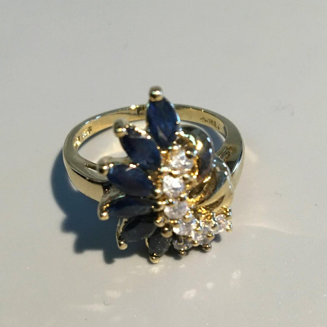 Gold Plated .925 Ring with Blue & White Stones China: Gold Plated .925 Ring with Blue & White Stones China, Marked China .925, Size 12, 2.6 dwt.