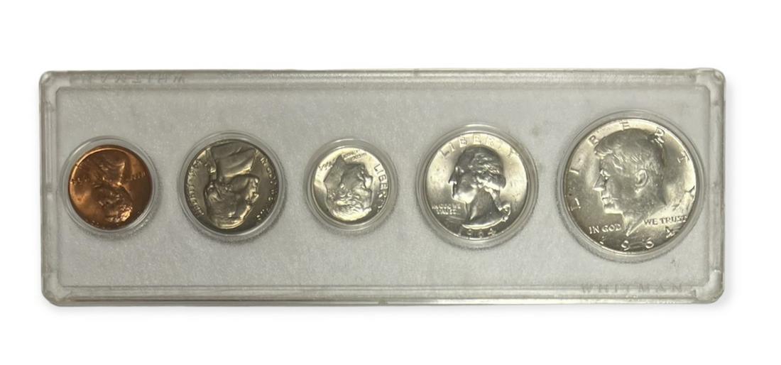 1964-P Birth Year Silver Set of 5 US Coins - 90% Silver Half Dollar, Quarter and Dime BU (1 of 2)