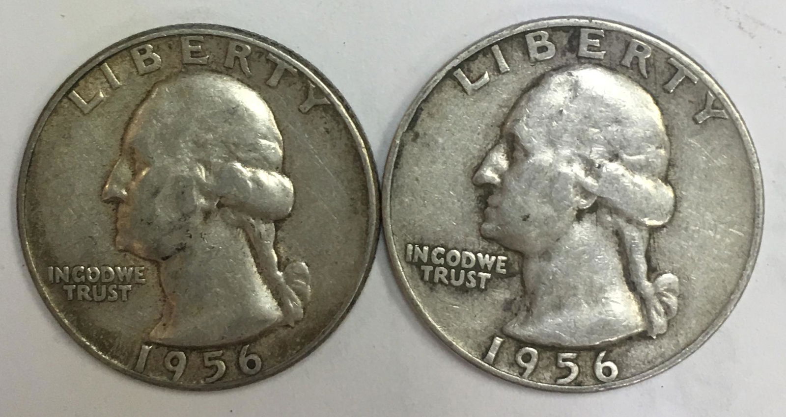 Lot of 2 Washington Quarters 1956-P & 1956-D Circulated (1 of 2)