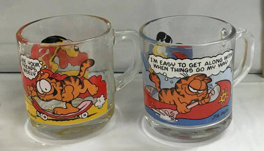 Set of 2 Vintage 1978 Garfield Characters McDonald's Jim Davis Glass Cup Mug: Set of 2 Vintage 1978 Garfield Characters McDonald's Jim Davis Glass Cup Mug