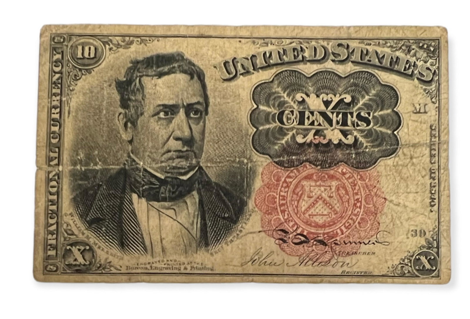 1874 10 Cent U.S Fractional Currency Bust of William M. Meredith Circulated: 1874 10 Cent U.S Fractional Currency Bust of William M. Meredith Circulated
