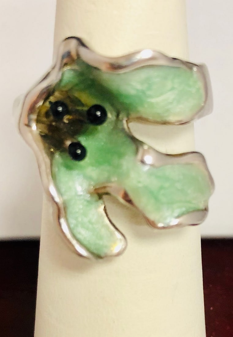 925 Ladies Sterling Silver Enamel Flower Ring (1 of 4)