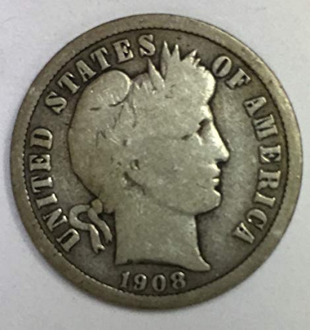 1908 D Barber Dime 90% Silver 10c Average Circulated (1 of 1)