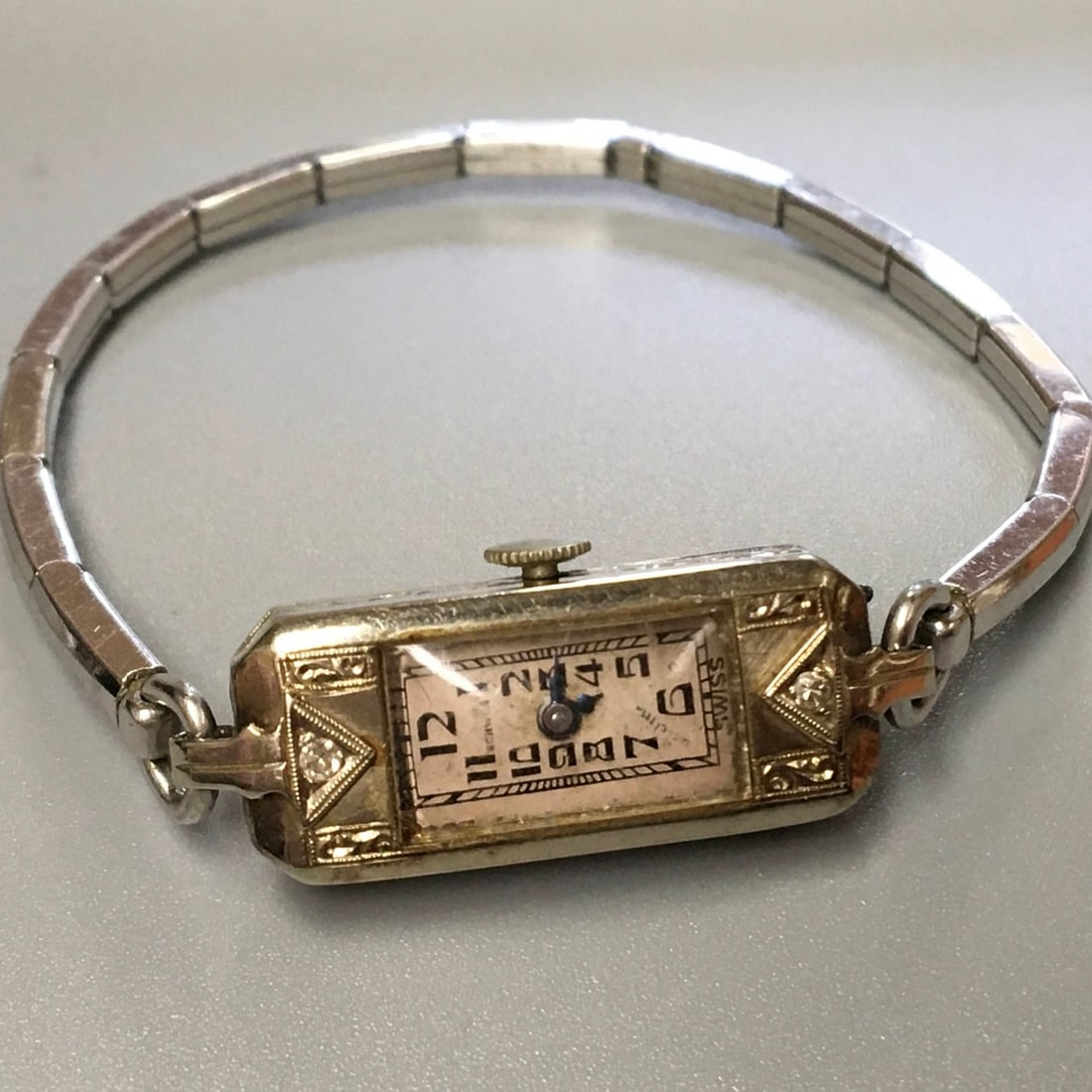 Vintage AD. Schwob Inc. Swiss 14K White Gold Ladies Wrist Watch (1 of 3)