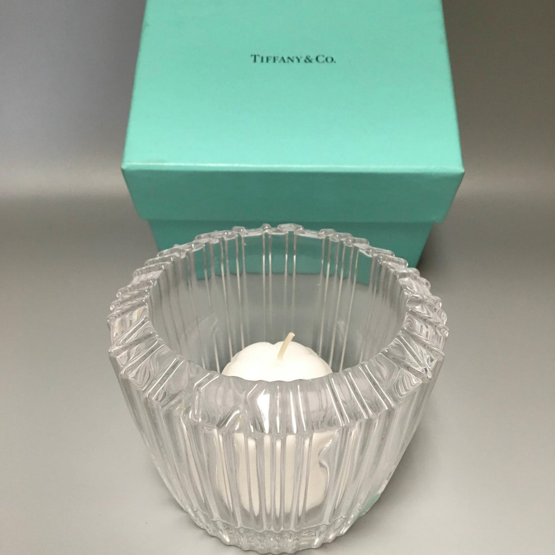 Tiffany & Co. Made in Germany, Glass Candle Holder: Tiffany & Co. Made in Germany, Glass Candle Holder with Candle in Original Box.