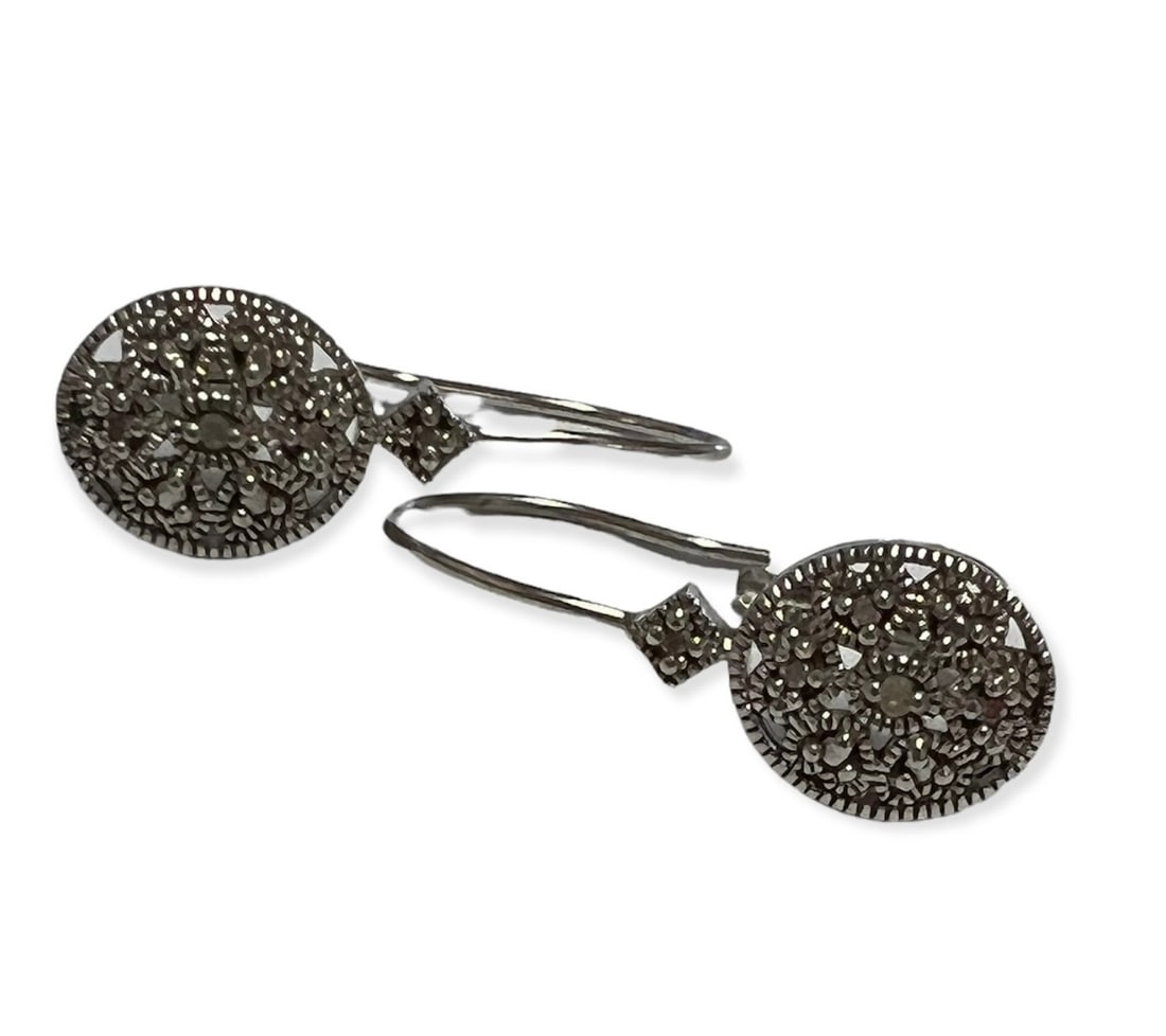 .925 Sterling Silver Hoop Drop Dangle Earrings (1 of 4)