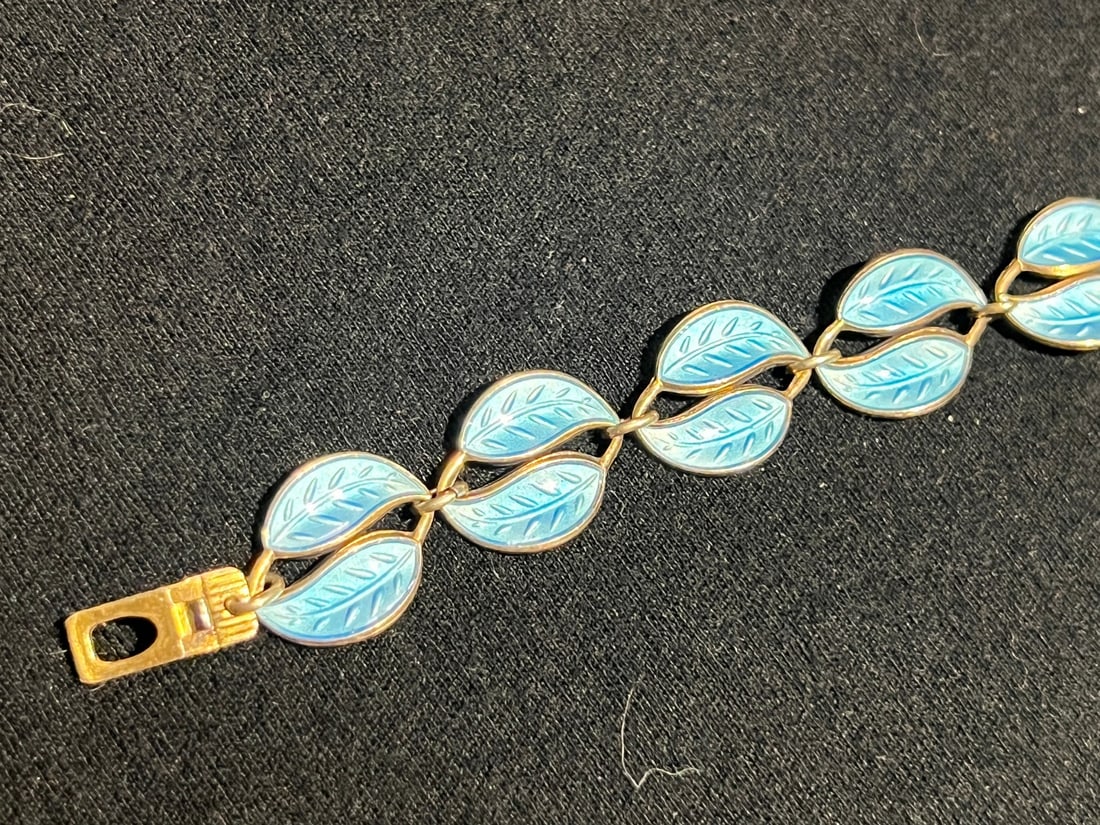 Sterling silver David Anderson bracelet with blue leaf design (1 of 2)