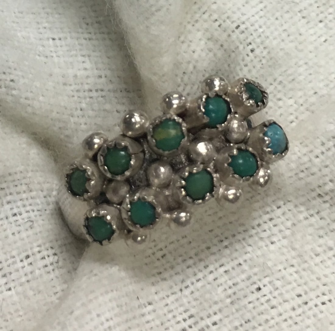 Vintage Native American Sterling Silver Double Row Turquoise Ring Size 6 (1 of 6)