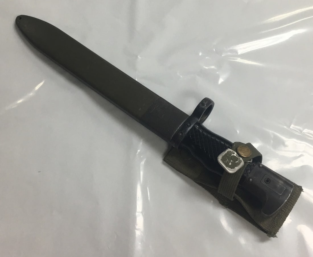 Vintage Spanish Army Surplus Bayonet Fixed Blade 13" Knife with Scabbard: This knife is in very good condition with signs of wear like some scratches on the blade and light scuffs on the handle as shown in the photos. The scabbard also has some light scratches and scuffs. T