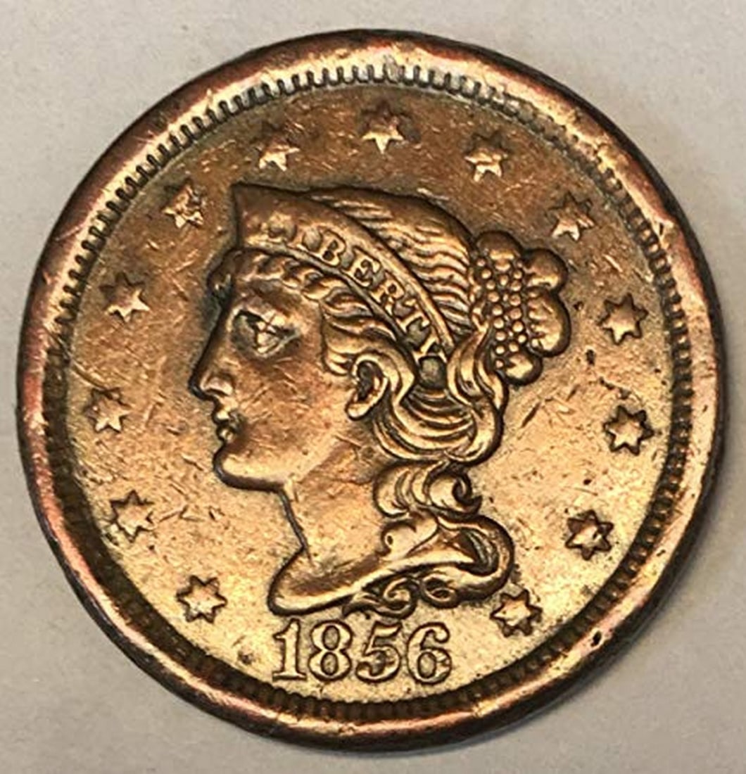 1856 P Braided Hair Large Cent Slanted"5" 1c VF/XF (1 of 1)