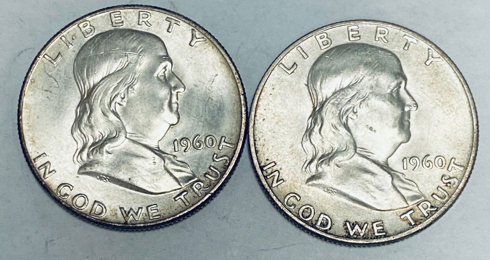 Lot of 2 Franklin Silver Half Dollars 1960-P & 1960-D BU (1 of 2)