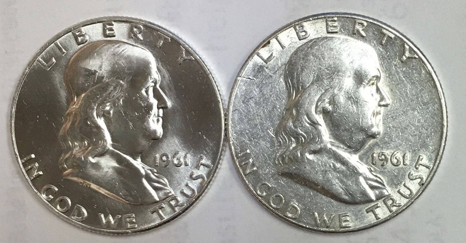 Lot of 2 Franklin Silver Half Dollars 1961-P & 1961-D BU (1 of 2)