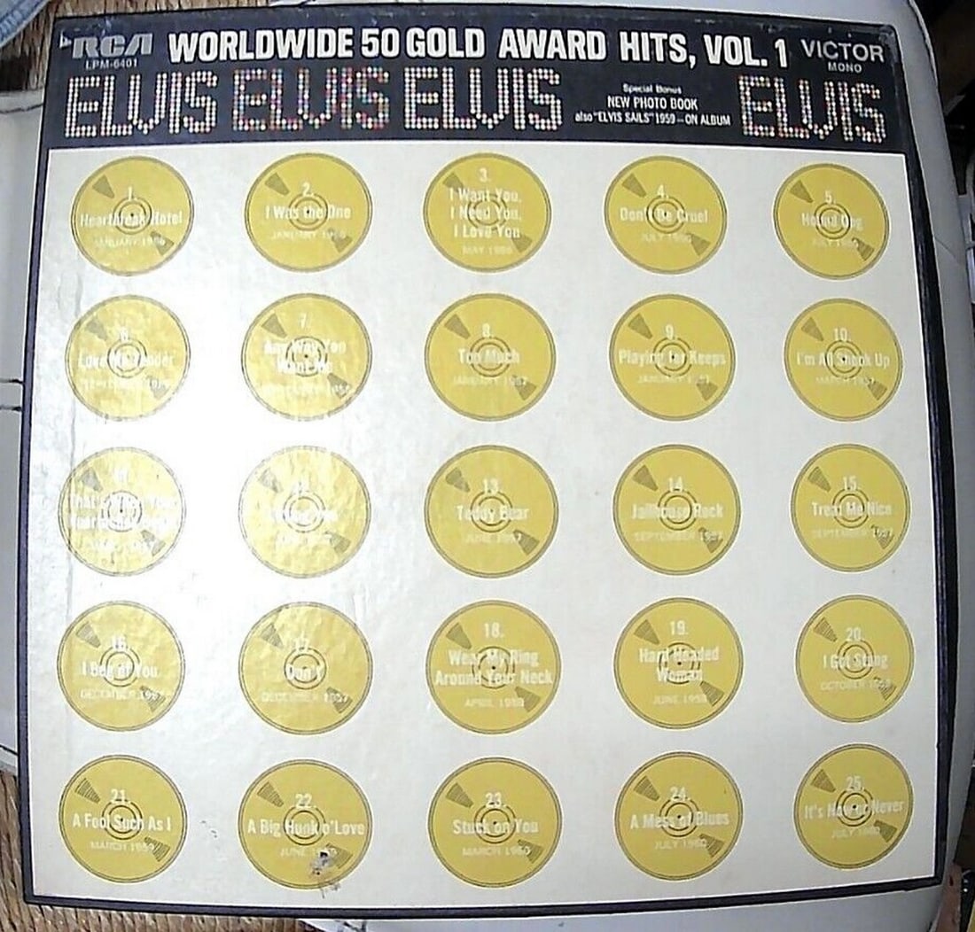 Elvis Presley Worldwide 50 Gold Award Hits Vol. 1. LPM-6401: This rare box set of Elvis Presley's Worldwide 50 Gold Award Hits Vol. 1 is a must-have for any true rock 'n' roll fan. With 33 RPM speed and 12" record size, it includes 2 picture albums, making it a