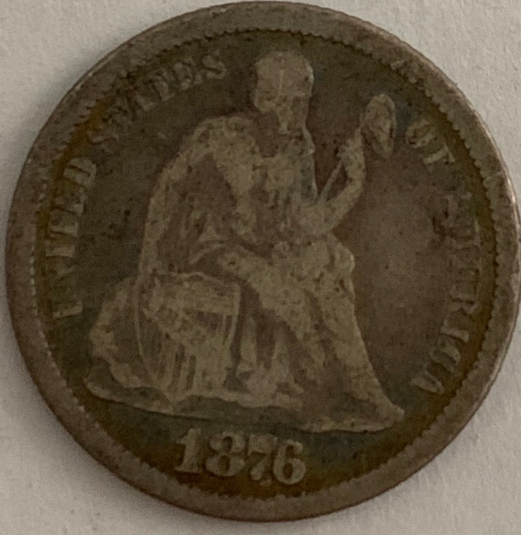 1876-CC 10c Liberty Seated Silver Dime Fine (1 of 2)