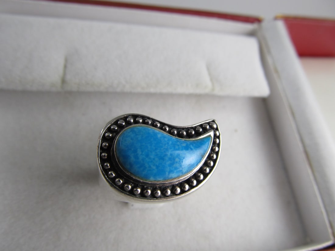 SX THAILAND BLUE STONE ATTRACTIVE STERLING SILVER RING SIZE 7 1/4 XLNT COND (1 of 7)