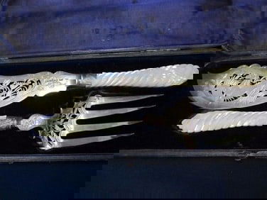 GEORGE UNITE BIRMINGHAM ENGLAND STERLING SERVING SET MOP HANDLES OVERALL XLNT