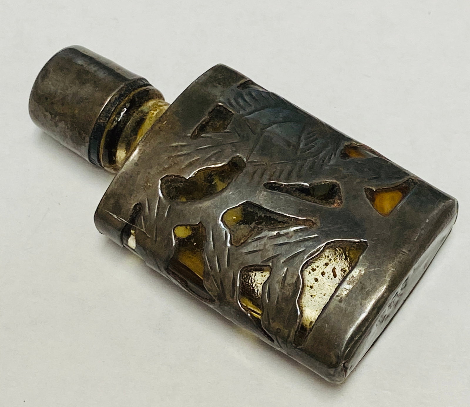 MEXICO STERLING OVERLAY GLASS MINIATURE PERFUME VERY GOOD CONDITION NO MONO (1 of 7)