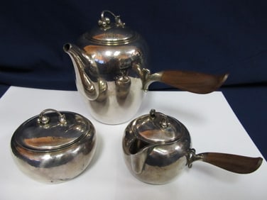 GEORG JENSEN & WENDEL A\S # 875 STERLING SILVER VTG 3 PIECE COFFEE SET HAND HAMMERED