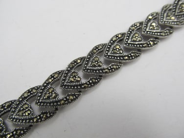 925 STERLING SILVER BRACELET 7 INSET MARCASITES EACH LINK V GOOD COND