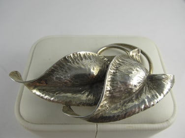 STYLIZED LEAF PIN STERLING SILVER VINTAGE 3 W XLNT COND"