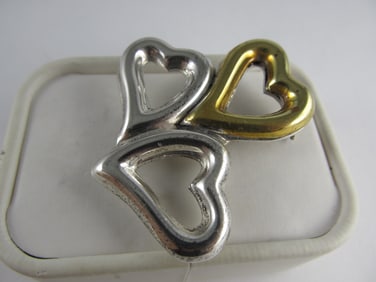LATON MEXICO TC-108 STERLING SILVER HEARTS PIN / PENDANT XLNT COND