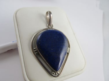 STERLING SILVER SODOLITE VINTAGE CHOICE PENDANT 2" HIGH XLNT COND