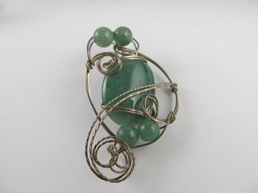 STERLING SILVER CHRYSOPRASE STONES TWISTED WIRE PENDANT 2 5/8" H V GOOD COND