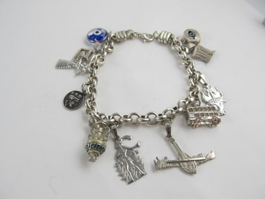 STERLING SILVER TRAVEL BRACELET 11 STERLING CHARMS OVERALL V GOOD COND