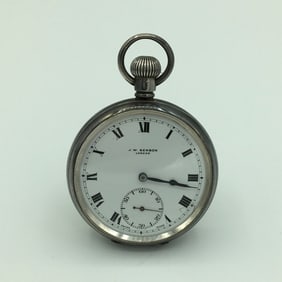 J. W. Benson London Swiss 15 Jewel Sterling Silver OF Pocket Watch 12s #939a