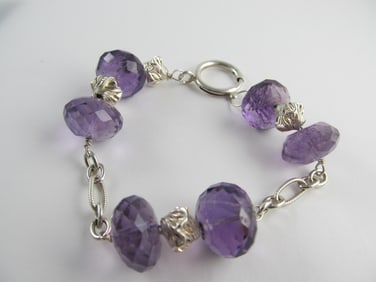 STERLING SILVER 6 FINELY FACETED AMETHYST BRACELET 7 3/4" XLNT COND