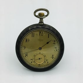 Antique Movado Silver Niello Huguenin Freres Case OF Pocket Watch 12s Runs