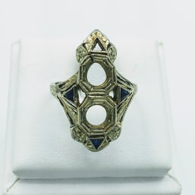 Art Deco 18K White Gold & Sapphire Ladies Ring Mounting Size 6 1/2