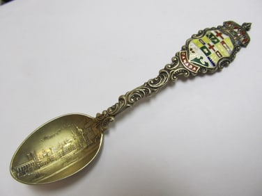 MONTREAL CANADA STERLING SILVER ENAMEL TOP SOUVENIR SPOON 4 5/8" H XLNT COND