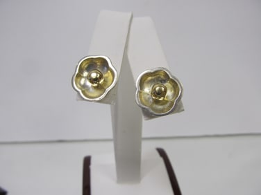 14KT / STERLING SILVER PIERCED EARRINGS 14KT BACKS XLNT COND