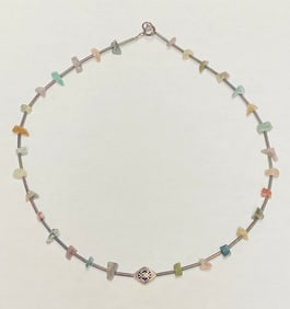 Multicolor Semi precious Stones Sterling Silver Necklace 16"