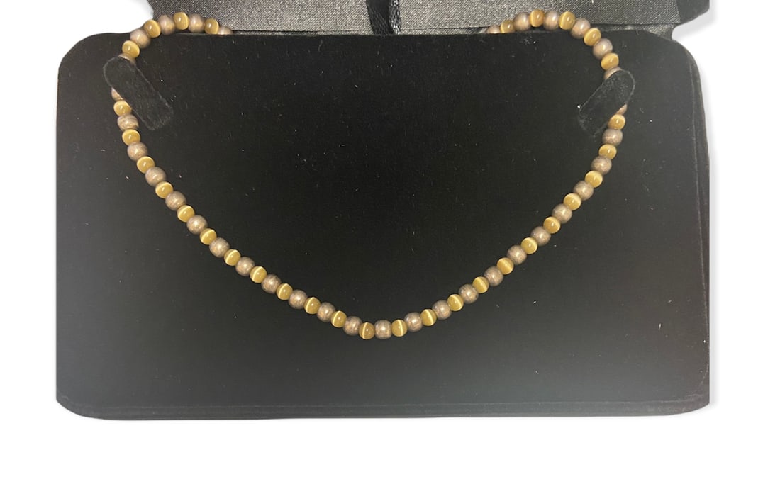 Natural 4mm Yellow Tiger's Eye Round Gemstone Sterling Silver Necklace 18'' (1 of 4)