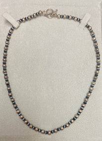 Natural 4mm Grey Tiger's Eye Round Gemstone Sterling Silver Necklace 17.5"