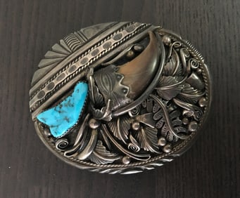 Robert Kelley Native American Jewelry Sterling Belt Buckle