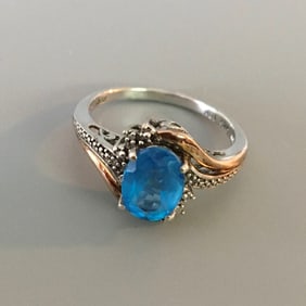 10K White Gold, Topaz and Diamond Ring