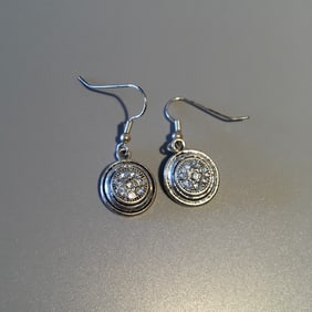 Silver and White Stone Pendant Earrings