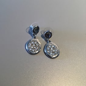 Silver & White Stone Pendant Earrings