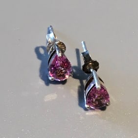 Sterling Silver & Pink Topaz Stud Earrings