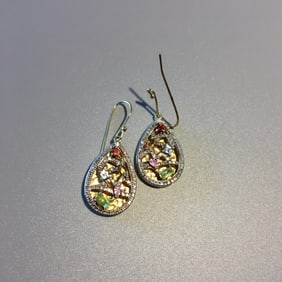 Gold Plated Sterling Silver & Gemstone Pendant Earrings