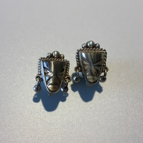 Sterling Silver & Carved Agate Screw Back Earrings
