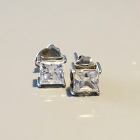 Sterling Silver & White Stone Stud Earrings