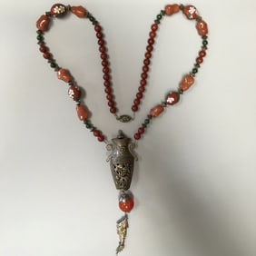 Vintage Silver, Hardstone & Glass Necklace