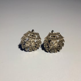 Sterling Silver & Marcasite Screwback Earrings