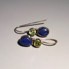 Silver Lapis & Green Stone Earrings